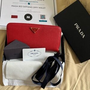 Prada Scarlet Saffiano Leather Wallet